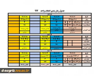 برنامه زمانبندی انتخاب واحد نیمسال دوم 992