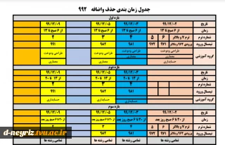 جدول زمان بندی حذف و اضافه 992